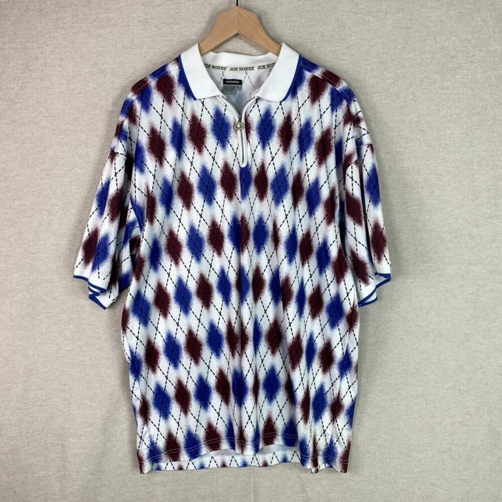 Vintage Joe Boxer Argyle Print Zip Polo Size XL Preppy Golf 90s‎ Grandpacore